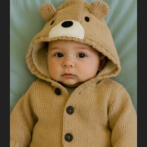Childs 🧸 Teddy Bear Button Up Knitted And Hooded Sweater Carters 3 Months